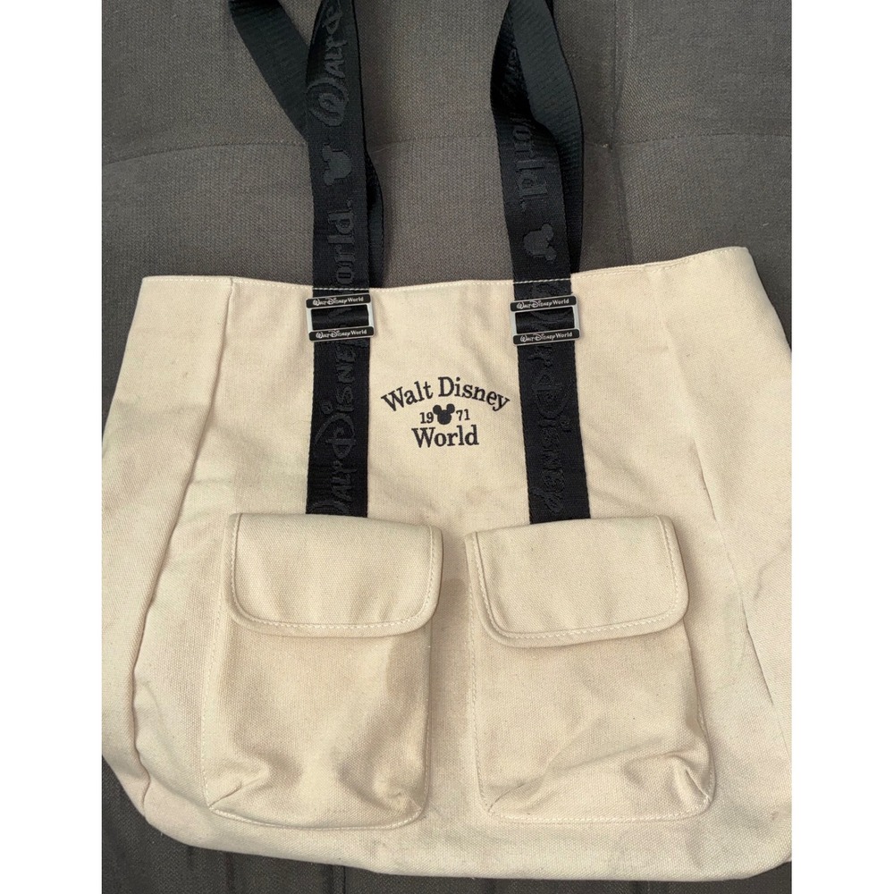 Walt Disney World Tote Bag Unisex OS Cream Canvas Logo Strap Utility Pockets wdw